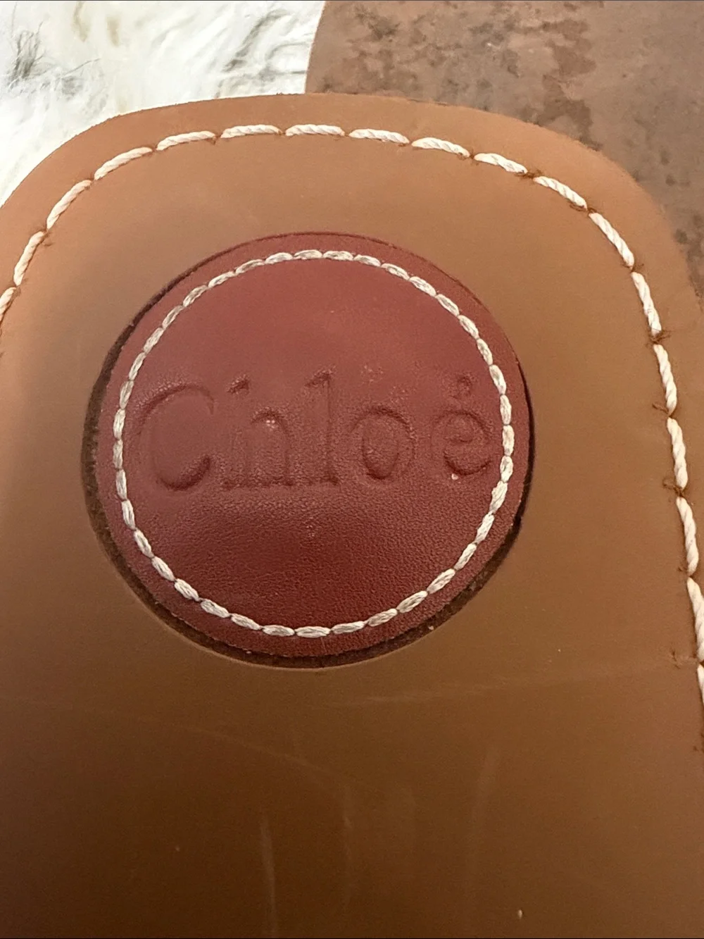 Chloé Cream Logo Canvas Slide Sandals with Tan Footbed - Picture 5 of 5
